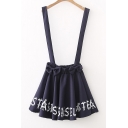 Letter Printed Bow Embellished Mini Overall Skirt