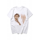 Cat Scratches Printed Round Neck Short Sleeve Tee