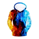 3D Color Block Fire Printed Long Sleeve Hoodie