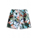 Elastic Green Contrast Color Block Stretch Beach Shorts with Drawstring without Mesh Brief