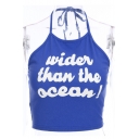 WIDER THAN Letter Printed Halter Sleeveless Crop Cami