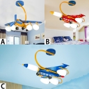 Airplane 4 Lights Hanging Lamp Metallic Chandelier Lamp with White Glass Shade for Baby Kids Room