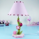 Unique 1 Light Floral Table Lamp Girls Bedroom Pink Fabric Shade Decorative Standing Table Light