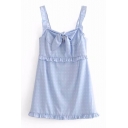 Heart Printed Tied Front Straps Sleeveless Mini Cami Dress