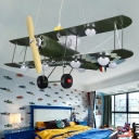 Green Prop Plane Suspended Lamp Metal 8 Lights Chandelier Light for Boys Bedroom Living Room