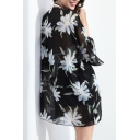 3/4 Length Sleeve Floral Printed Collarless Kimono