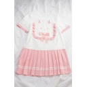 Color Block Round Neck Cat Printed Short Sleeve Mini A-Line Dress