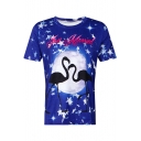 Star Moon Flamingo Letter Printed Round Neck Short Sleeve Tee