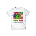 VOTE FOR Letter Frog Printed Round Neck Short Sleeve Tee