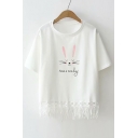 HAVE A NICE DAY Letter Rabbit Printed Round Neck Short Sleeve Tee
