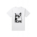 Cute Cat NOPE Letter Printed Round Neck Short Sleeve Tee