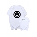Smile Face Letter Printed Round Neck Short Sleeve Leisure Tee