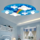 Remote Control 6 Lights Rainbow Flushmount Modernism Nursing Room Kindergarten Metal Ceiling Light in Blue