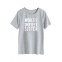 WORLD Letter Printed Round Neck Short Sleeve Tee