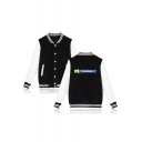 VICTORY ROYALE Letter Printed Color Block Long Sleeve Buttons Down Baseball Jacket