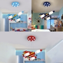 Airplane Chandelier Light Modern Children Bedroom Glass Shade 3 Lights Hanging Lamp in Warm/White