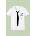Tie Pocket Cat Printed Round Neck Short Sleeve Tee