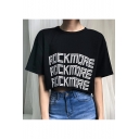 ROCK MORE Letter Printed Round Neck Short Sleeve Crop Tee