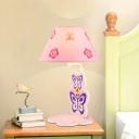 Lovely Butterfly 1 Bulb Table Lamp with Pink Fabric Shade Reading Light for Girls Bedroom