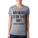 MY HEART Letter Printed Round Neck Short Sleeve Tee