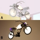 Motorcycle 3 Lights Hanging Light Black/Silver Metal Suspended Lamp for Game Room Kindergarten