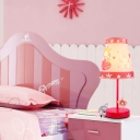 Pink Finish Cone Table Light with Princess Design Fabric Shade 1 Light Standing Table Lamp for Girls Room