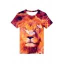 3D Butterfly Lion Printed Round Neck Short Sleeve Tee
