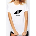 Triangle Letter Printed Round Neck Short Sleeve Tee