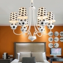 Fabric Shade Football Chandelier Light Kindergarten 6 Lights Accent Hanging Lamp in White Finish