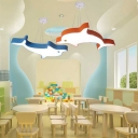 Lovely Dolphin Shape Suspension Light Cartoon Kindergarten Acrylic LED Pendant Lamp in Blue/Orange