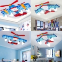 Blue Prop Plane Ceiling Lamp Acrylic 3/4 Lights LED Flush Mount Lighting for Boys Bedroom Game Room