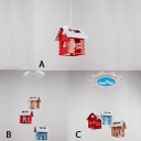 Metallic Hanging Lamp with House Design White 1/3 Lights Pendant Light for Baby Kids Room