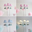 Coolie 3/5 Lights Chandelier Lamp with Elephant Blue/Pink Fabric Shade Suspension Light for Baby Kids Room