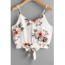 Summer Collection Floral Printed Tied Back Spaghetti Straps Sleeveless Crop Cami