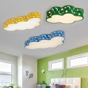 Acrylic LED Flush Light with Cloud Shape Contemporary Blue/Green/Yellow Ceiling Fixture for Kindergarten