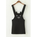 Cat Embroidered Straps Sleeveless Mini Overall Dress