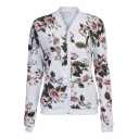 Floral Printed Zip Up Stand Up Collar Long Sleeve Baseball Jacket