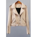 Notched Lapel Collar Long Sleeve Zip Up Suede Jacket