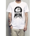 Letter Frog Printed Round Neck Short Sleeve Tee