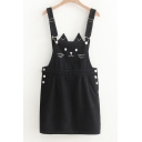 Straps Sleeveless Cat Embroidered Mini Overall Dress
