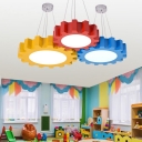 Acrylic Suspended Lamp with Gear Shape Blue/Yellow/Red LED Hanging Lamp for Children Bedroom Kindergarten