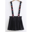 Heart Strawberry Embroidered Straps Sleeveless Mini Overall Skirt