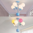6 Lights Balloon Chandelier Baby Room Nursing Room Frosted Glass Suspension Light in Blue/Multi Color
