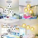 Football/Basketball 3 Lights Hanging Lamp Boys Bedroom Chrome Finish Glass Shade Lighting Fixture