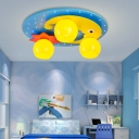 3 Lights Moon and Star Flushmount Children Bedroom Ceiling Lamp with Yellow Glass Shade