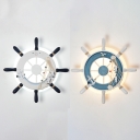 Mediterranean Ship Wheel Wall Lamp Boys Room Acrylic LED Wall Lighting in White/Blue