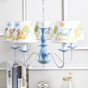 Lovely Coolie 5 Lights Hanging Lamp Blue Finish Fabric Shade Suspended Lamp for Baby Kids Room