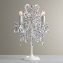 French Country Style 4 Light Crystal Table Lamp in White Finish