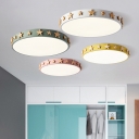 Drum Shade Flush Mount Light Contemporary Macaron Acrylic Ceiling Fixture with Star Decoration