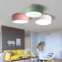 Macaron Modern Drum Flush Light Living Room Wooden LED Ceiling Fixture in Warm/White/Third Gear
